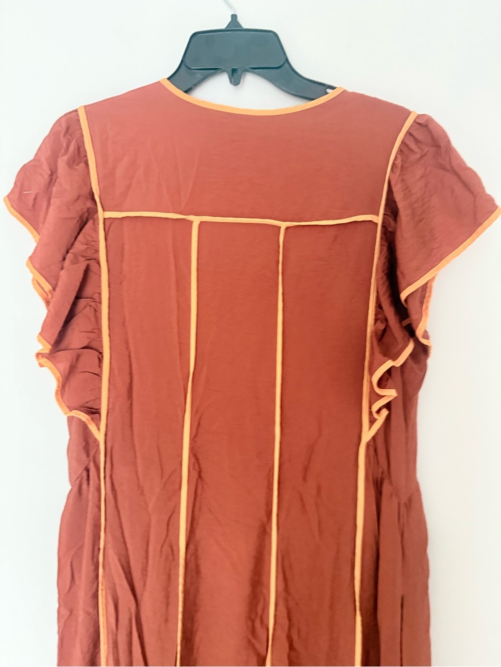 Anthropologie Rust Orange Ruffle Maxi Dress Size L Boho Tiered Maxi Dress - Picture 7 of 7